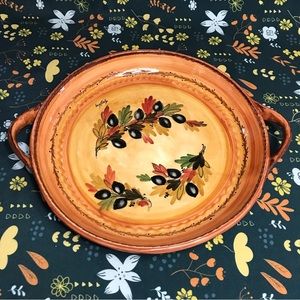 Ceramic Round Serving Tray with Handles for Coffee Table & Ottoman 14” Autumn